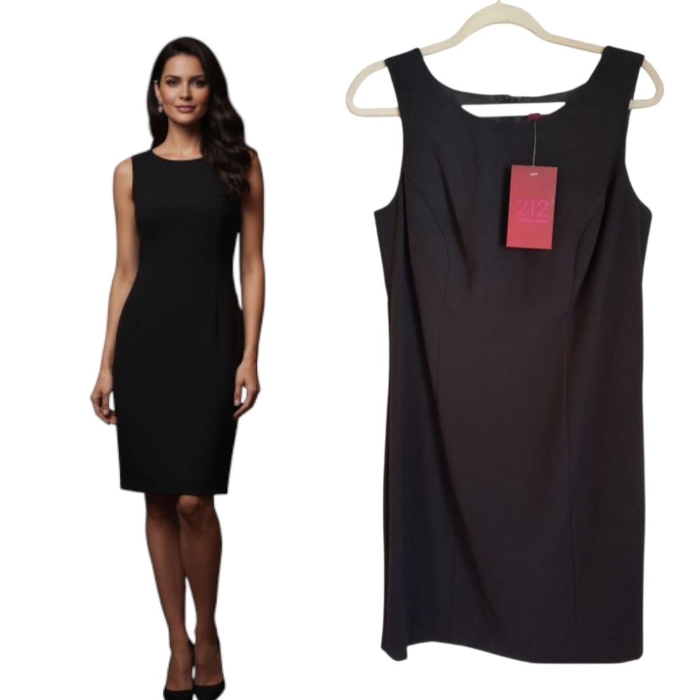 212 Collection Black Tie Boatneck Sheath Dress Women's Size 12 Black Sleeveless